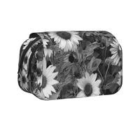 ttyuac Black and White Sunflowers Print Pencil Case, Double-Layer Big Pencil Pouch Bag, Stationery Pen Case Office Stationery Organizer Multifunctional Pencil Bag Pen Marker Case