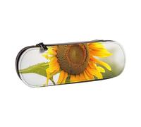 ttyuac Bloom Sunflower Print Pencil Case, Hardshell Faux Leather Stationery Pouch Aesthetic Pencil Case for Stationery, Toiletries, Makeup, Travel, Office Supplies