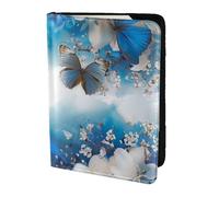 ttyuac Blue Butterflies White Flowers Print Passport Holder 5.5 Inch, PU Leather Passport Cover for Travel, Airplane, Train & Holiday Adventures for Women Men Travelling Essentials