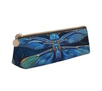 ttyuac Blue Dragonfly Print Leather Pencil Case - Cute Pen Case, Stylish Pencil Case with Practical Zip for Storing Pens Pencils & Cosmetics Desk Supplies Organisers Office Supplies