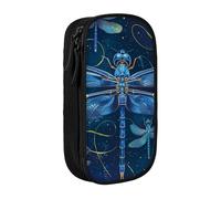 ttyuac Blue Dragonfly Print Pencil Case, Large Capacity 2 Compartment Dual Zips Pouch, Premium Oxford Fabric Aesthetic Pencil case Stationery Organizer for Boys Girls Supplies Makeup Bag