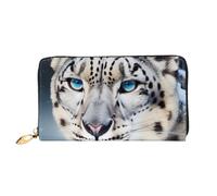 ttyuac Blue Eyed Snow Leopard Print Long Wallet for Women, PU Leather Clutch Purse with Zipper & Multiple Card Slots, Travel Wallet with Smooth Zippers