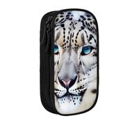 ttyuac Blue Eyed Snow Leopard Print Pencil Case, Large Capacity 2 Compartment Dual Zips Pouch, Aesthetic Pencil case Stationery Organizer for Boys Girls Supplies Makeup Bag, Black