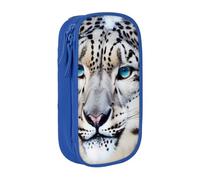 ttyuac Blue Eyed Snow Leopard Print Pencil Case, Large Capacity 2 Compartment Dual Zips Pouch, Aesthetic Pencil case Stationery Organizer for Boys Girls Supplies Makeup Bag, Blue
