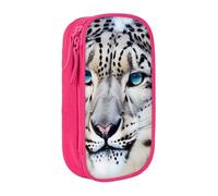 ttyuac Blue Eyed Snow Leopard Print Pencil Case, Large Capacity 2 Compartment Dual Zips Pouch, Aesthetic Pencil case Stationery Organizer for Boys Girls Supplies Makeup Bag, Pink