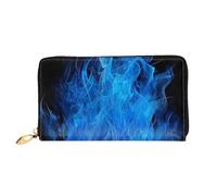 ttyuac Blue Flame Print Long Wallet for Women, PU Leather Clutch Purse with Zipper & Multiple Card Slots, Travel Wallet with Smooth Zippers