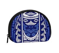 ttyuac Blue Polynesian Maori Tribal Pattern Print Coin Purse, Small Coin Purse with Zip, Cosmetic Bag, Coin Holder Purse, Portable Purse, Women's Mini Bag for Storing Change, Cards, Keys