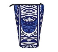 ttyuac Blue Polynesian Maori Tribal Pattern Print Pencil Case, Expandable Pencil Case Portable Pen Case for Stationery Storage, Pencil Bags with Practical Zip Simple Cosmetic Storage Bags Makeup Bag