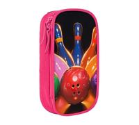 ttyuac Bowling Balls Print Pencil Case, Large Capacity 2 Compartment Dual Zips Pouch, Aesthetic Pencil case Stationery Organizer for Boys Girls Supplies Makeup Bag, Pink