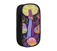 ttyuac Bright Mushrooms Art Print Pencil Case, Large Capacity 2 Compartment Dual Zips Pouch, Aesthetic Pencil case Stationery Organizer for Boys Girls Supplies Makeup Bag, Black