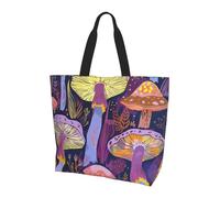 ttyuac Bright Mushrooms Art Print Tote Bag, Reusable, Extra Large Capacity Washable Shopping Bag with Inner Pocket for Beach, Shopping, Travel, Gym & Daily Errands