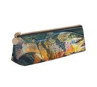 ttyuac Brook Trout Fly Fishing Print Leather Pencil Case - Cute Pen Case, Stylish Pencil Case with Practical Zip for Storing Pens Pencils & Cosmetics Desk Supplies Organisers Office Supplies