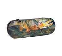 ttyuac Brook Trout Fly Fishing Print Pencil Case, Hardshell Faux Leather Stationery Pouch Aesthetic Pencil Case for Stationery, Toiletries, Makeup, Travel, Office Supplies