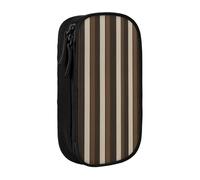 ttyuac Brown Stripe Print Pencil Case, Large Capacity 2 Compartment Dual Zips Pouch, Aesthetic Pencil case Stationery Organizer for Boys Girls Supplies Makeup BagBlack