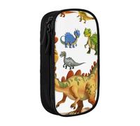 ttyuac Cartoon Dinosaur Images Print Pencil Case, Large Capacity 2 Compartment Dual Zips Pouch, Premium Oxford Fabric Aesthetic Pencil case Stationery Organizer for Boys Girls Supplies Makeup Bag