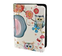 ttyuac Cartoon Elephant and Owls Floral Print Passport Holder 5.5 Inch, PU Leather Passport Cover for Travel, Airplane, Train & Holiday Adventures for Women Men Travelling Essentials