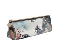 ttyuac Chinese Landscape Painting Print Leather Pencil Case - Cute Pen Case, Stylish Pencil Case with Practical Zip for Storing Pens Pencils & Cosmetics Desk Supplies Organisers Office Supplies
