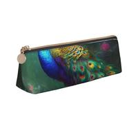 ttyuac Colorful Peacock Print Leather Pencil Case - Cute Pen Case, Stylish Pencil Case with Practical Zip for Storing Pens Pencils & Cosmetics Desk Supplies Organisers Office Supplies