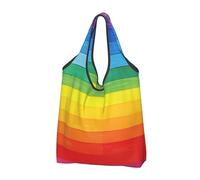 ttyuac Colorful Rainbow Stripe Print Foldable Shopping Bag 3 PCS, Reusable Tote Bags Grocery Shopping Cloth Bags Washable Tote Bags for Daily Use Holiday Favors Travel Picnic