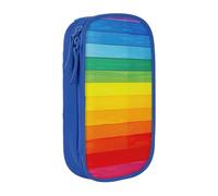 ttyuac Colorful Rainbow Stripe Print Pencil Case, Large Capacity 2 Compartment Dual Zips Pouch, Aesthetic Pencil case Stationery Organizer for Boys Girls Supplies Makeup Bag, Blue