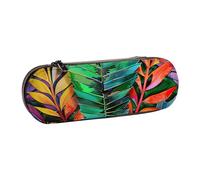 ttyuac Colorful Tropical Leaf Print Pencil Case, Hardshell Faux Leather Stationery Pouch Aesthetic Pencil Case for Stationery, Toiletries, Makeup, Travel, Office Supplies