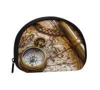 ttyuac Compass and Old World Map Print Coin Purse, Small Coin Purse with Zip, Cosmetic Bag, Coin Holder Purse, Portable Purse, Women's Mini Bag for Storing Change, Cards, Keys