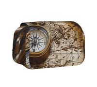 ttyuac Compass and Old World Map Print Pencil Case, Double-Layer Big Pencil Pouch Bag, Stationery Pen Case Office Stationery Organizer Multifunctional Pencil Bag Pen Marker Case