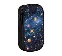 ttyuac Constellation Star Clusters Galaxies Print Pencil Case, Large Capacity 2 Compartment Dual Zips Pouch, Aesthetic Pencil case Stationery Organizer for Boys Girls Supplies Makeup Bag, Black