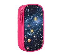 ttyuac Constellation Star Clusters Galaxies Print Pencil Case, Large Capacity 2 Compartment Dual Zips Pouch, Aesthetic Pencil case Stationery Organizer for Boys Girls Supplies Makeup Bag, Pink
