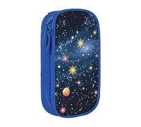 ttyuac Constellation Star Clusters Galaxies Print Pencil Case, Large Capacity 2 Compartment Dual Zips Pouch, Aesthetic Pencil case Stationery Organizer for Boys Girls Supplies Makeup Bag, Blue