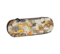 ttyuac Construction Trucks Print Pencil Case, Hardshell Faux Leather Stationery Pouch Aesthetic Pencil Case for Stationery, Toiletries, Makeup, Travel, Office Supplies