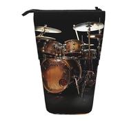 ttyuac Cool Drum Set Print Pencil Case, Expandable Pencil Case Portable Pen Case for Stationery Storage, Pencil Bags with Practical Zip Simple Cosmetic Storage Bags Makeup Bag
