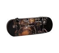 ttyuac Cool Drum Set Print Pencil Case, Hardshell Faux Leather Stationery Pouch Aesthetic Pencil Case for Stationery, Toiletries, Makeup, Travel, Office Supplies