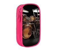ttyuac Cool Drum Set Print Pencil Case, Large Capacity 2 Compartment Dual Zips Pouch, Aesthetic Pencil case Stationery Organizer for Boys Girls Supplies Makeup Bag, Pink