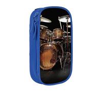 ttyuac Cool Drum Set Print Pencil Case, Large Capacity 2 Compartment Dual Zips Pouch, Aesthetic Pencil case Stationery Organizer for Boys Girls Supplies Makeup Bag, Blue