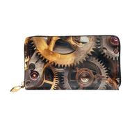 ttyuac Cool Steampunk Gears Print Long Wallet for Women, PU Leather Clutch Purse with Zipper & Multiple Card Slots, Travel Wallet with Smooth Zippers