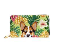 ttyuac Corgi Hawaiian Tropical Summer Pineapple Print Long Wallet for Women, PU Leather Clutch Purse with Zipper & Multiple Card Slots, Travel Wallet with Smooth Zippers