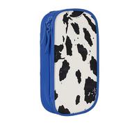 ttyuac Cow spot Print Pencil Case, Large Capacity 2 Compartment Dual Zips Pouch, Aesthetic Pencil case Stationery Organizer for Boys Girls Supplies Makeup Bag, Blue