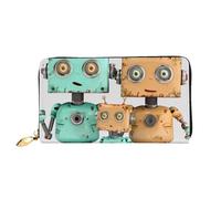 ttyuac Cute Cartoon Robots Print Long Wallet for Women, PU Leather Clutch Purse with Zipper & Multiple Card Slots, Travel Wallet with Smooth Zippers