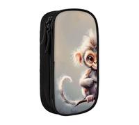 ttyuac Cute Monkey Art Print Pencil Case, Large Capacity 2 Compartment Dual Zips Pouch, Aesthetic Pencil case Stationery Organizer for Boys Girls Supplies Makeup Bag, Black