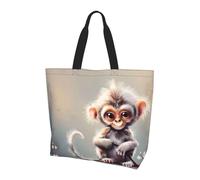 ttyuac Cute Monkey art Print Tote Bag, Reusable, Extra Large Capacity Washable Shopping Bag with Inner Pocket for Beach, Shopping, Travel, Gym & Daily Errands