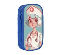 ttyuac Cute Nurse Print Pencil Case, Large Capacity 2 Compartment Dual Zips Pouch, Aesthetic Pencil case Stationery Organizer for Boys Girls Supplies Makeup Bag, Blue