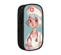 ttyuac Cute Nurse Print Pencil Case, Large Capacity 2 Compartment Dual Zips Pouch, Premium Oxford Fabric Aesthetic Pencil case Stationery Organizer for Boys Girls Supplies Makeup Bag