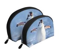 ttyuac Cute Penguin Print Small Purses 2Pcs Portable Coin Purse Makeup Bag Soft Vacation Pouch Change Holder Wallet with Zipper Portable for Shopping Travel Party Cosmetic Bag