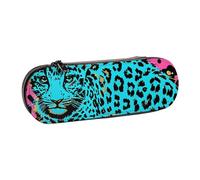 ttyuac Cute Turquoise Leopard Print Pencil Case, Hardshell Faux Leather Stationery Pouch Aesthetic Pencil Case for Stationery, Toiletries, Makeup, Travel, Office Supplies