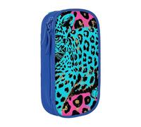 ttyuac Cute Turquoise Leopard Print Pencil Case, Large Capacity 2 Compartment Dual Zips Pouch, Aesthetic Pencil case Stationery Organizer for Boys Girls Supplies Makeup Bag, Blue