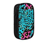 ttyuac Cute Turquoise Leopard Print Pencil Case, Large Capacity 2 Compartment Dual Zips Pouch, Premium Oxford Fabric Aesthetic Pencil case Stationery Organizer for Boys Girls Supplies Makeup Bag
