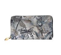 ttyuac Dragonflies Grey Print Long Wallet for Women, PU Leather Clutch Purse with Zipper & Multiple Card Slots, Travel Wallet with Smooth Zippers
