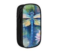 ttyuac Dragonfly Painting Print Pencil Case, Large Capacity 2 Compartment Dual Zips Pouch, Aesthetic Pencil case Stationery Organizer for Boys Girls Supplies Makeup Bag, Black