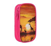 ttyuac Elephant and Giraffe in The Sunset Print Pencil Case, Large Capacity 2 Compartment Dual Zips Pouch, Aesthetic Pencil case Stationery Organizer for Boys Girls Supplies Makeup Bag, Pink